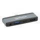 Manhattan Dock/hub de voyage USB-C, 4 ports : HDMI, USB-A, USB-C et audio 3,5 mm, avec Power Delivery (PD) 100 W - nécessite un chargeur USB-C externe (non inclus). Alimenté par USB (aucune alimentation externe requise) lorsque le PD n'est pas utilisé
