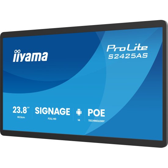 iiyama ProLite S2425AS-B1P Écran plat de signalisation numérique 60,5 cm (23.8") LCD Wifi 500 cd/m² Full HD Noir Intégré dans le processeur Android 14 24/7