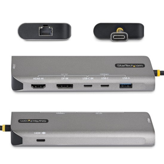 StarTech.com Adaptateur Multiport USB4, Double Sortie 4K Sans Pilote pour macOS et Windows, Recharge Power Delivery 140W, Hub 3 Ports 10 Gbps, 2,5 GbE, Mini Dock