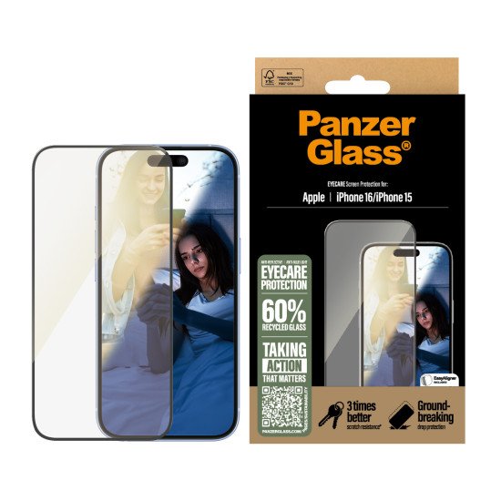 PanzerGlass ® EyeCare Screen Protector iPhone 16 | 15 | Ultra-Wide Fit Protection d'écran transparent Apple 1 pièce(s) PanzerGlass ® EyeCare Screen Protector iPhone 16 | 15 | Ultra-Wide Fit Protection d'écran transparent Apple 1 pièce(s)