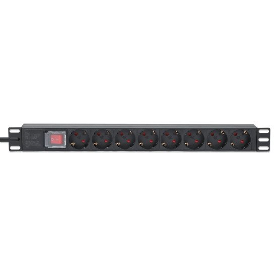 Intellinet Unité de distribution d'alimentation (PDU) 19" 1U à 8 prises EU, avec interrupteur marche/arrêt, montage horizontal, 16 A, prises EU CEE 7/3, câble d'alimentation 2 m, sortie, montage en rack, garantie trois ans