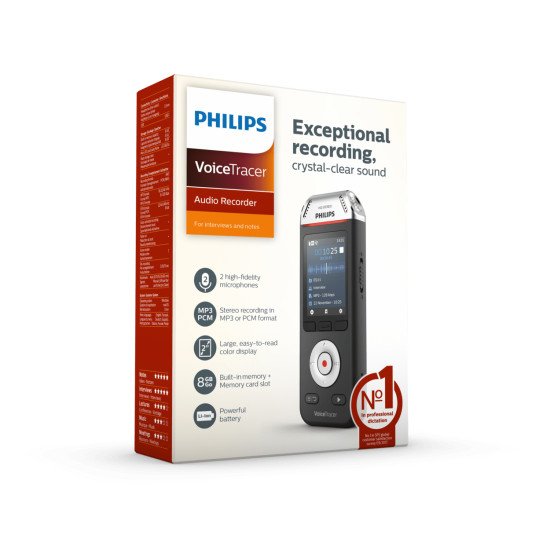 Philips Voice Tracer DVT2110/00 dictaphone Carte flash Noir, Chrome