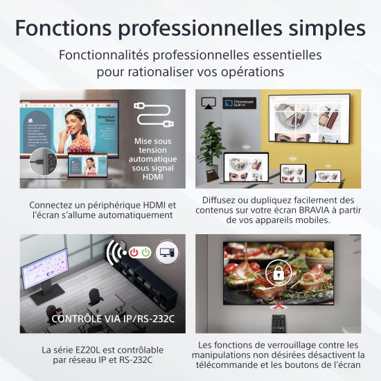 Sony FW-50EZ20L affichage de messages Écran plat de signalisation numérique 127 cm (50") LED Wifi 350 cd/m² 4K Ultra HD Noir Android 16/7