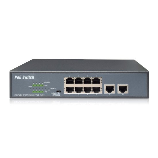 Digitus 8 Port Fast Ethernet PoE Switch, 19 Inch, Unmanaged, 2 Uplinks