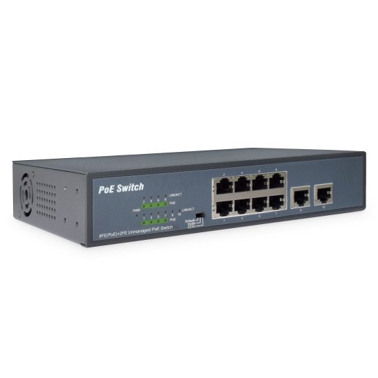 Digitus 8 Port Fast Ethernet PoE Switch, 19 Inch, Unmanaged, 2 Uplinks