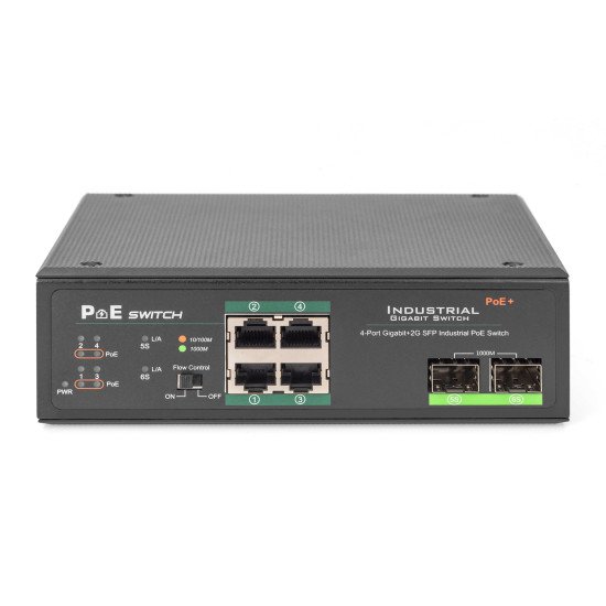 Digitus Commutateur PoE réseau Gigabit Ethernet 4 ports, industriel, non administrable, 2 SFP en liaison montante Digitus Commutateur PoE réseau Gigabit Ethernet 4 ports, industriel, non administrable, 2 SFP en liaison montante
