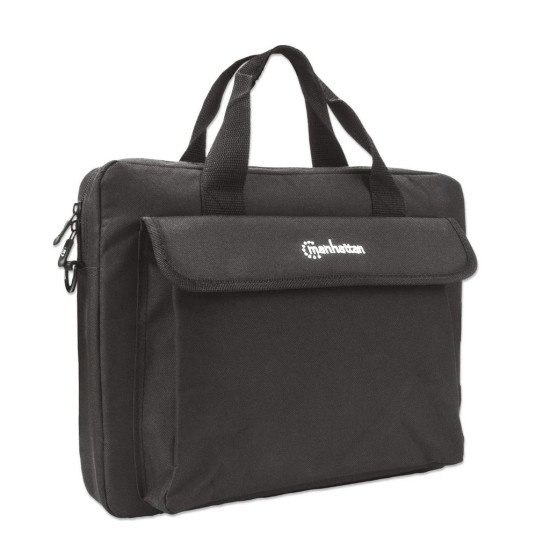 Manhattan Sacoche London pour PC portable 14,1", chargement par le haut, noir, ÉCONOMIQUE, poche accessoires, bandoulière amovible, garantie 3 ans