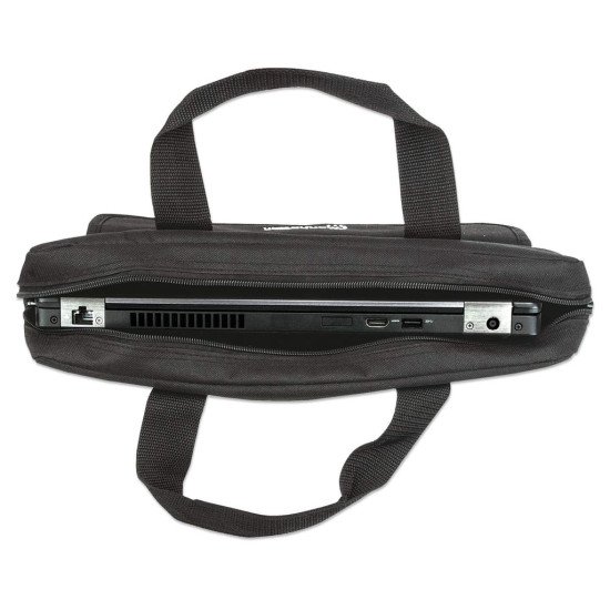 Manhattan Sacoche London pour PC portable 14,1", chargement par le haut, noir, ÉCONOMIQUE, poche accessoires, bandoulière amovible, garantie 3 ans
