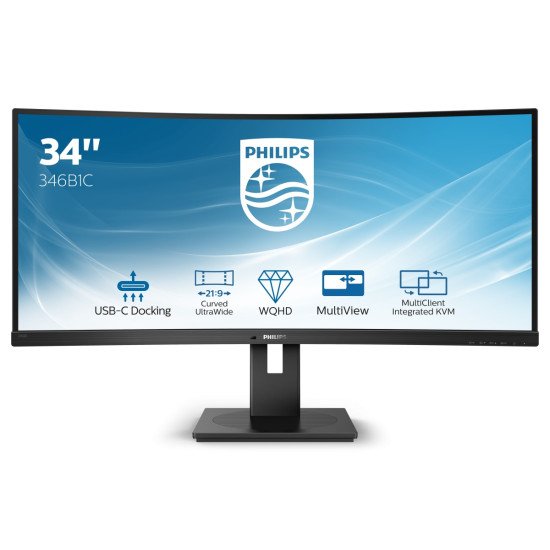 Philips B Line 346B1C/00 écran PC 34" 3440 x 1440 pixels WQHD LCD Incurvé Mat Noir