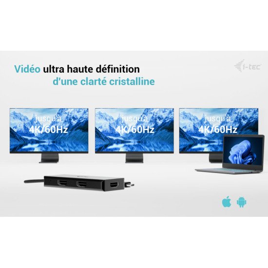 i-tec USB-C Triple 4K HDMI Video Adapter, Power Delivery 100W