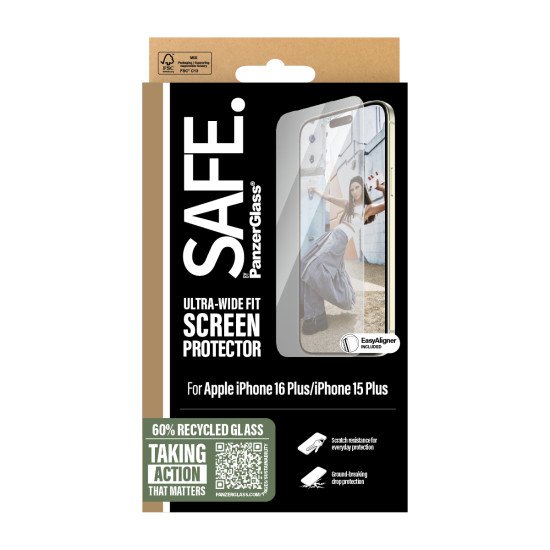 PanzerGlass SAFE. by ® Screen Protector iPhone 16 Plus | 15 Plus | Ultra-Wide Fit Protection d'écran transparent Apple 1 pièce(s)