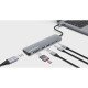 Manhattan Dock/hub USB-C avec lecteur de cartes, 5 ports : HDMI, 2x USB-A + 2x USB-C, avec Power Delivery (PD) 100 W - nécessite un chargeur USB-C externe (non inclus). Alimenté par USB (aucune alimentation externe requise) lorsque le PD n'est pas utilisé