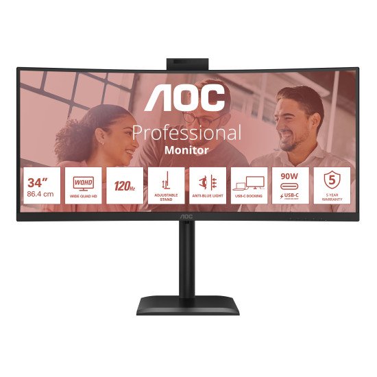 AOC E4 CU34E4CW écran PC 86,4 cm (34") 3440 x 1440 pixels UltraWide Quad HD LED Noir