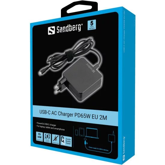 Sandberg USB-C AC Charger PD65W EU 2M Sandberg USB-C AC Charger PD65W EU 2M