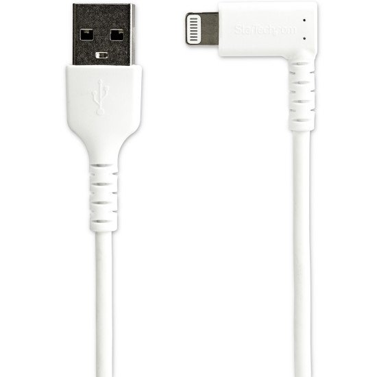 StarTech.com Câble USB-A vers Lightning Blanc Robuste 1m Coudé à 90° - Câble de Charge/Synchronisation USB Type A vers Lightning en Fibre Aramide Robuste et Résistante - Certifié Apple MFi - iPhone