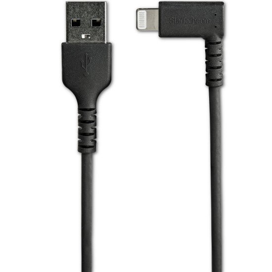StarTech.com Câble USB-A vers Lightning Noir Robuste 2m Coudé à 90° - Câble de Charge/Synchronisation USB Type A vers Lightning en Fibre Aramide Robuste et Résistante - Certifié Apple MFi - iPhone