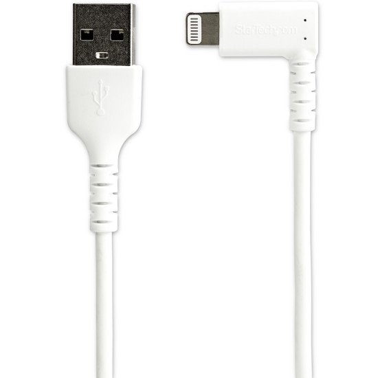 StarTech.com Câble USB-A vers Lightning Blanc Robuste 2m Coudé à 90° - Câble de Charge/Synchronisation USB Type A vers Lightning en Fibre Aramide Robuste et Résistante - Certifié Apple MFi - iPhone