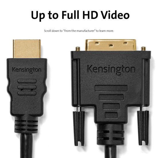 Kensington K33022WW câble vidéo et adaptateur 1,8 m HDMI Type A (Standard) DVI-D Noir