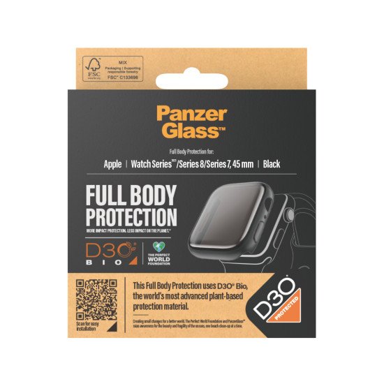 PanzerGlass Apple Watch Full Body Case D30 Transparent Verre trempé, Polyéthylène téréphthalate (PET)