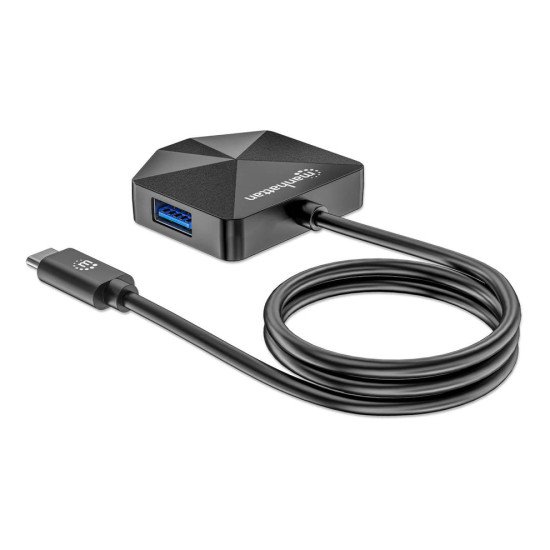 Manhattan Dock/hub combo USB-C & USB-A, 4 ports : 2x USB-A + 2x USB-C, 5 Gbit/s (USB 3.0), forme inclinée pour accès facile, Alimenté par USB (aucune alimentation externe requise)