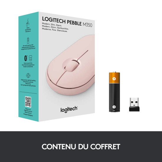 Logitech Pebble M350 souris RF Sans fil + Bluetooth Optique 1000 DPI Ambidextre