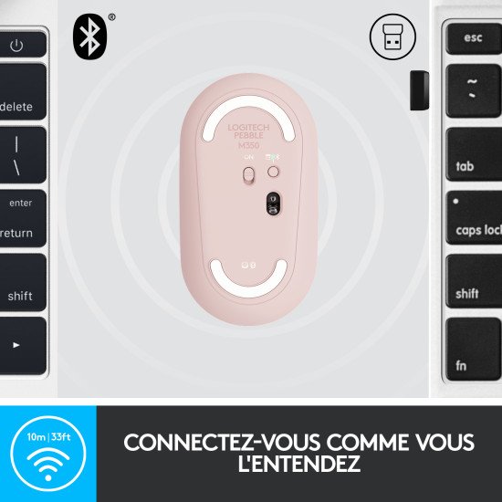 Logitech Pebble M350 souris RF Sans fil + Bluetooth Optique 1000 DPI Ambidextre