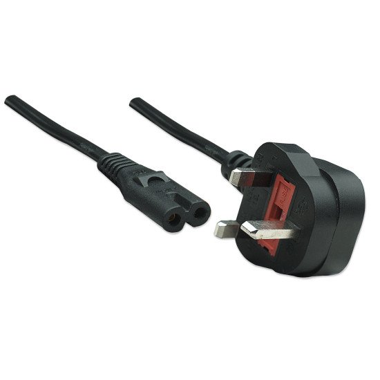 Manhattan Câble d'alimentation, prise britannique 3 broches (Type G) vers connecteur C7 femelle (figure en huit), 1,8 m, 13 A, noir, câble secteur, garantie à vie