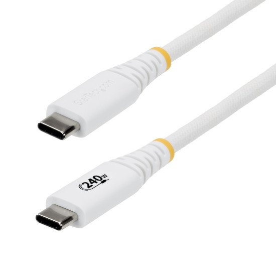 StarTech.com Câble de Recharge USB-C de 1m, Résistant et Ultra-Souple, PD EPR 240W (5A), Câble de Recharge USB 2.0 pour PC Portable, Certifié USB-IF, Câble de Recharge USB-C Robuste - Blanc