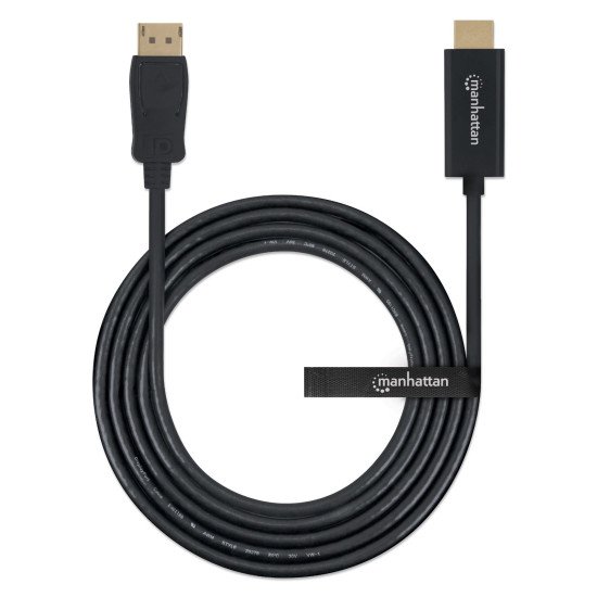 Manhattan Câble DisplayPort 1.1 vers HDMI, 1080p à 60 Hz, 1,8 m, mâle à mâle, DP avec verrouillage, non bidirectionnel, noir, garantie 3 ans