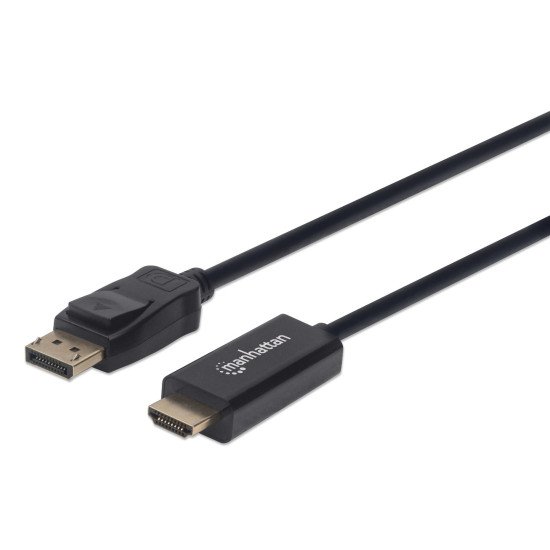 Manhattan Câble DisplayPort 1.1 vers HDMI, 1080p à 60 Hz, 1,8 m, mâle à mâle, DP avec verrouillage, non bidirectionnel, noir, garantie 3 ans