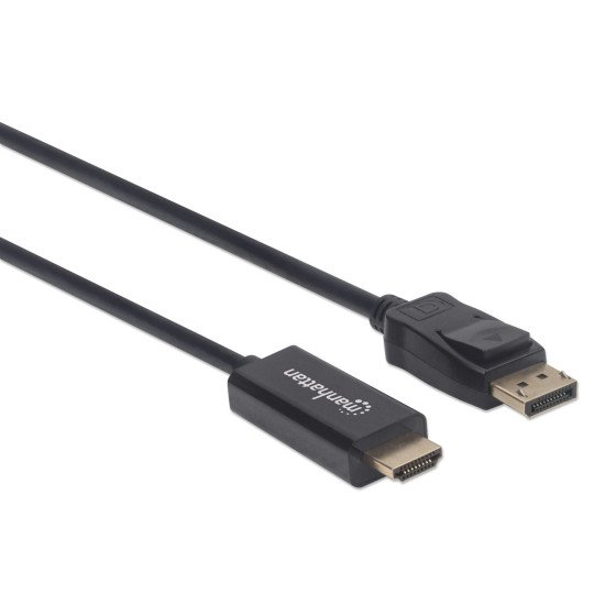 Manhattan Câble DisplayPort 1.1 vers HDMI, 1080p à 60 Hz, 1,8 m, mâle à mâle, DP avec verrouillage, non bidirectionnel, noir, garantie 3 ans