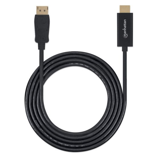 Manhattan Câble DisplayPort 1.1 vers HDMI, 1080p à 60 Hz, 1 m, mâle à mâle, DP avec verrouillage, non bidirectionnel, noir, garantie 3 ans