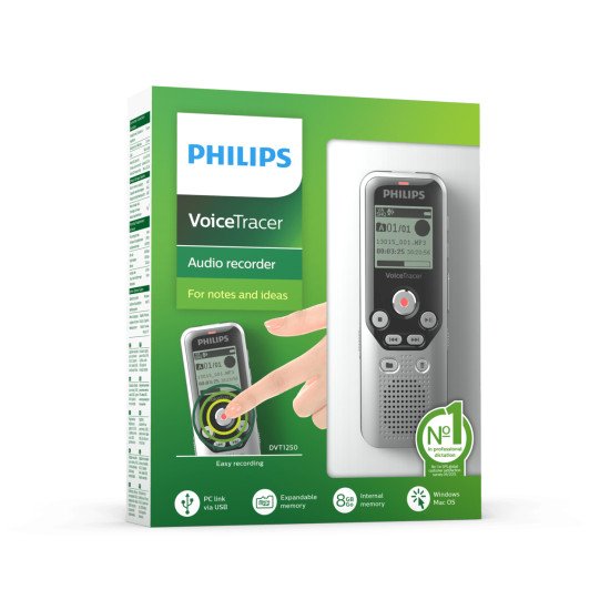 Philips DVT1250 dictaphone Mémoire interne + carte mémoire Noir, Gris