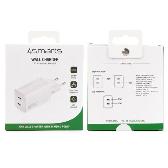 4smarts 540400 chargeur d'appareils mobiles Universel Blanc Secteur Charge rapide Intérieure