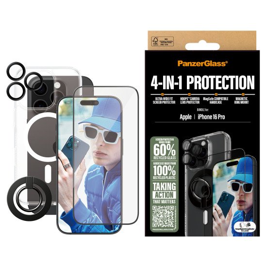 PanzerGlass ® 4-in-1 Protection Bundle iPhone 16 Pro Protection d'écran transparent Apple 1 pièce(s)