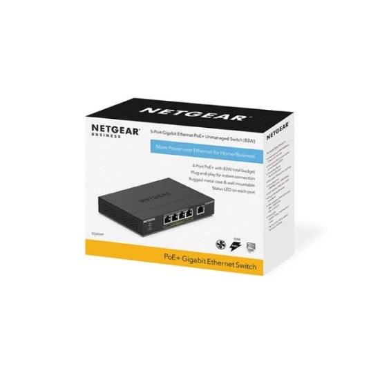 Netgear GS305PP Gigabit Ethernet (10/100/1000) Noir Connexion Ethernet, supportant l'alimentation via ce port (PoE)