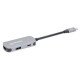Manhattan Dock/hub USB-C, 3 ports : HDMI, USB-A, USB-C, avec Power Delivery (PD) 100 W - nécessite un chargeur USB-C externe (non inclus). Alimenté par USB (aucune alimentation externe requise) lorsque le PD n'est pas utilisé, aluminium
