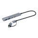 Manhattan Dock/hub combo USB-C & USB-A, 4 ports : 2x USB-A + 2x USB-C, 5 Gbit/s (USB 3.0), Alimenté par USB (aucune alimentation externe requise), aluminium