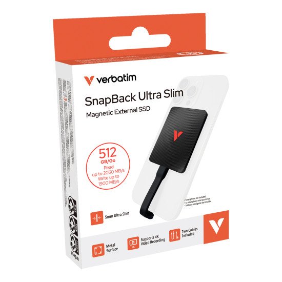Verbatim SnapBack Ultra Slim SSD 512GB 512 Go USB Type-C USB 3.2 Gen 2x2 Noir