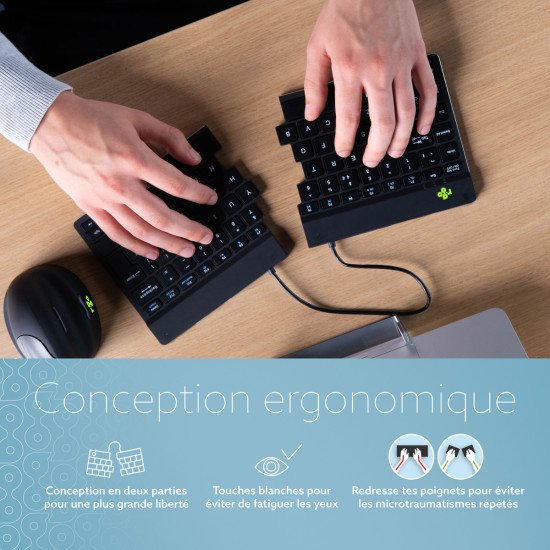 R-Go Tools Clavier ergonomique R-Go Split Break avec logiciel de pause, clavier ergonomique divisé, QWERTY (IT), bluetooth, noir