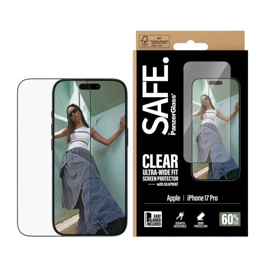 PanzerGlass SAFE. by ® Screen Protector w. Black Frame iPhone 17 Pro | Ultra-Wide Fit w. EasyAligner Protection d'écran transparent Apple 1 pièce(s)