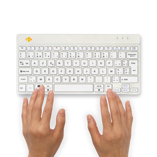 R-Go Tools Clavier ergonomique R-Go Compact Break, clavier compact avec logiciel de pause, AZERTY (BE), Bluetooth, blanc