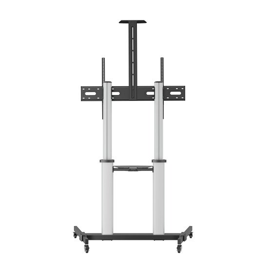 Manhattan Support sur roulettes pour TV/moniteurs, écrans 37" à 100", Compatibilité VESA : de 200x200 à 1000x600 mm (vérifiez les dimensions des quatre trous de fixation à l'arrière), charge max. 80 kg, hauteur réglable 1200–1600 mm