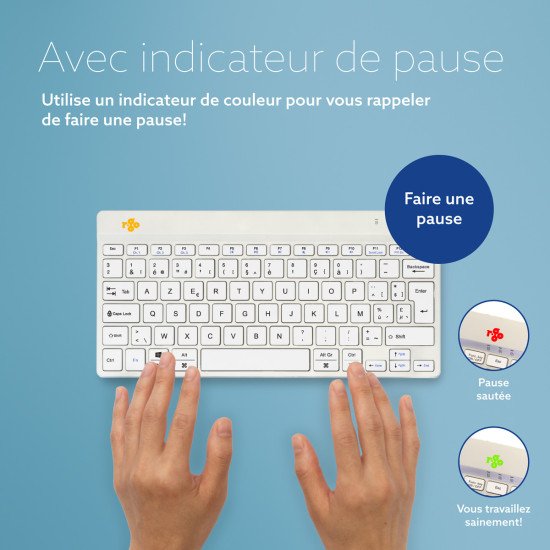 R-Go Tools Clavier ergonomique R-Go Compact Break, clavier compact avec logiciel de pause, AZERTY (BE), Bluetooth, blanc