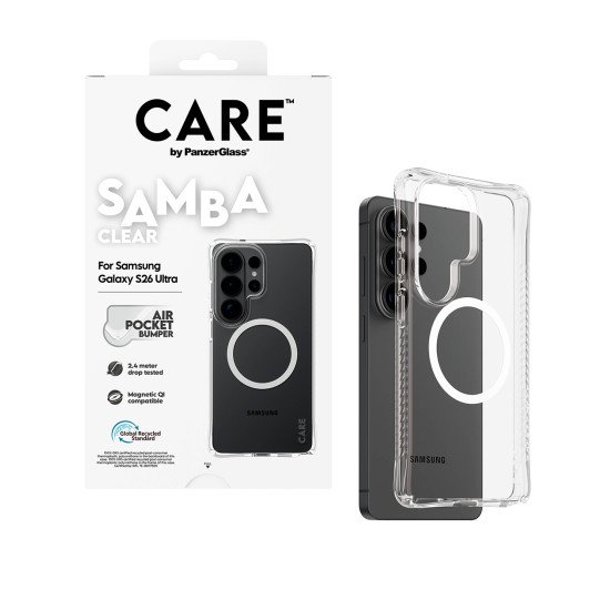 PanzerGlass CARE™ by ® Samba Case Transparent w. White Qi Samsung Galaxy S26 Ultra coque de protection pour téléphones portables 17,5 cm (6.9") Housse
