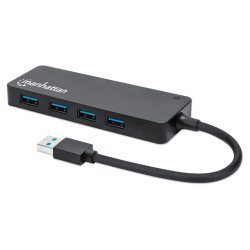 Manhattan Hub USB-A 4 ports, 5 Gbit/s (USB 3.0), Alimenté par USB (aucune alimentation externe requise), équivalent à ST4300PBU3 & ST4300MINU3B