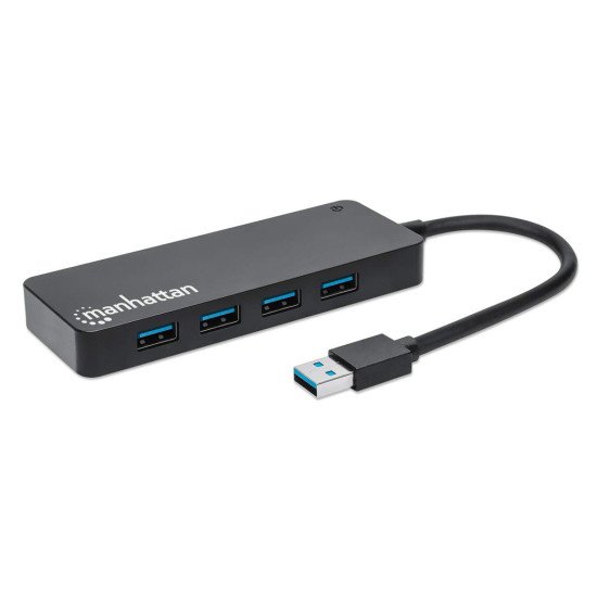 Manhattan Hub USB-A 4 ports, 5 Gbit/s (USB 3.0), Alimenté par USB (aucune alimentation externe requise), équivalent à ST4300PBU3 & ST4300MINU3B