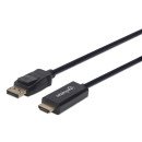 Manhattan Câble DisplayPort 1.1 vers HDMI, 1080p à 60 Hz, 1 m, mâle à mâle, DP avec verrouillage, non bidirectionnel, noir, garantie 3 ans