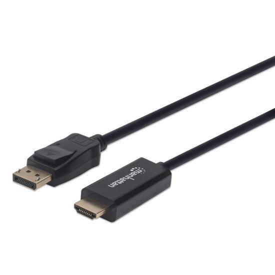 Manhattan Câble DisplayPort 1.1 vers HDMI, 1080p à 60 Hz, 1 m, mâle à mâle, DP avec verrouillage, non bidirectionnel, noir, garantie 3 ans