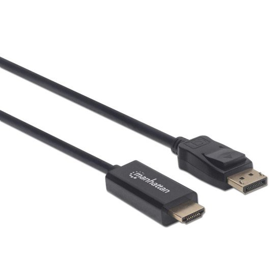 Manhattan Câble DisplayPort 1.2 vers HDMI, 4K à 60 Hz, 1 m, mâle à mâle, DP avec verrouillage, non bidirectionnel, noir, garantie 3 ans, équivalent à 3F-DP-HDMI-4K60-HDR